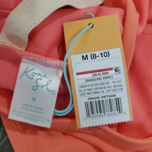 New Kona Sol Peach V-neck One Piece High Back Adjustable Straps Swimsuit Medium - Picture 9 of 10